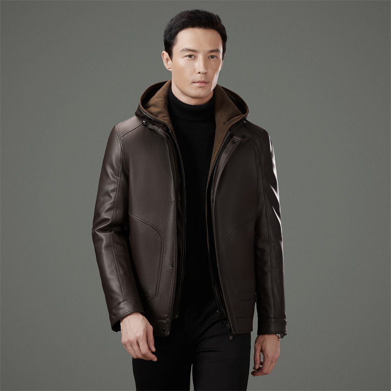 专柜冬季真皮皮羽绒服男装外套商务休闲绵羊皮简约中老年爸爸上衣