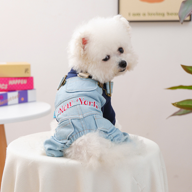 宠物衣服秋冬新款小型犬幼犬快乐狗猫保暖舒适刺绣纽约背带裤|undefined