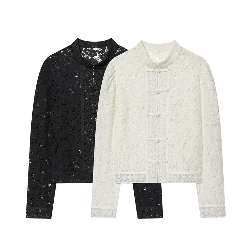 Foreign Trade Order! Women's Clothing Wholesale 2025 New Autumn and Winter European and American Style Lace Hook Flower Stand Collar Shirt with Buttoned Waist Foreign Trade Order! Women's Clothing Wholesale 2025 New Autumn and Winter European and American Style Lace Hook Flower Stand Collar Shirt with Buttoned Waist