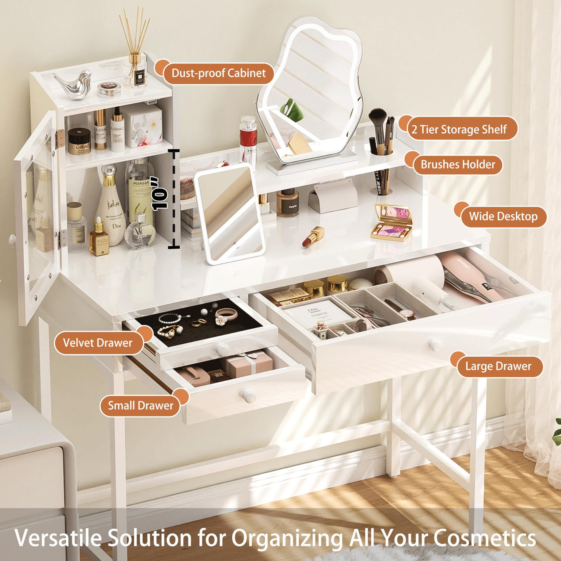 Tocador personalizado de comercio exterior Mesa de maquillaje blanca Dormitorio de niña Apartamento pequeño con cajón Escritorio de maquillaje estilo crema