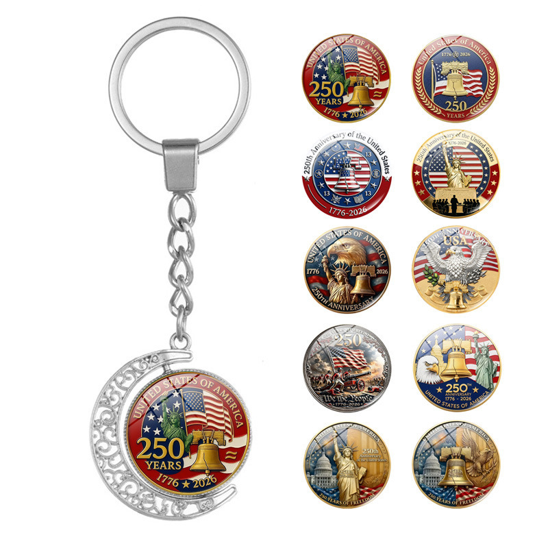 American 250Th Anniversary Commemorative Double-Sided Rotating Alloy Keychain Liberty Bell Flag Totem Car Bag Pendant American 250Th Anniversary Commemorative Double-Sided Rotating Alloy Keychain Liberty Bell Flag Totem Car Bag Pendant
