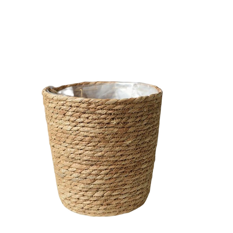 Cesta de Flores Tejida de Paja con Película Impermeable para Plantas de Interior