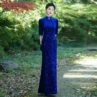 Блестки Модный подиум Cheongsam 2024 новый ретро мама свадебный банкет улучшенный плюс большой размер рыбий хвост костюм