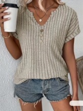 Y 69071 V Neck Three Button T-Shirt V�IT�� �羳���R�d�W����