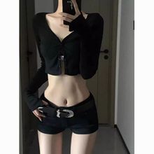 美式辣妹低腰黑色紧身弹力牛仔超短裤夏季新款修身显瘦阔显瘦热裤