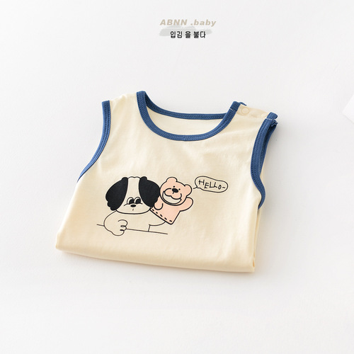  Korean style baby jumpsuit new cartoon print summer male and female baby cotton thin section sleeveless short jumper