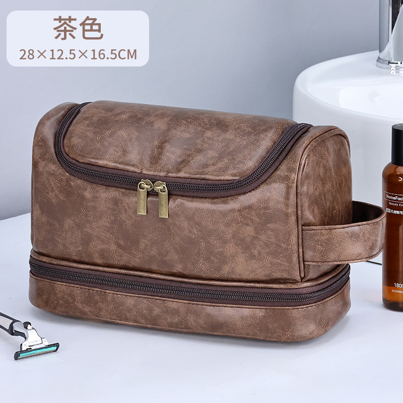 Bolsa de almacenamiento portátil con gancho, bolsa de aseo cosmética simple de negocios para hombre portátil de viaje de cuero de pupilo, bolsa de cosméticos