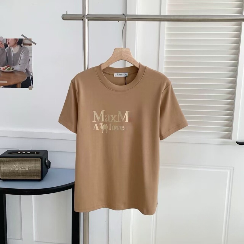 Max25 New High-End Gold-Stamped Lettering Loose Short-Sleeve Women's Trendy Brand Round-Neck Pure Cotton Versatile Casual T-Shirt