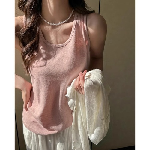 Korean Minimalist Style Casual Snowflake Cotton Strappy Tank Top Sleeveless Top Summer New Inner Cotton Linen Thin Women's Clothing