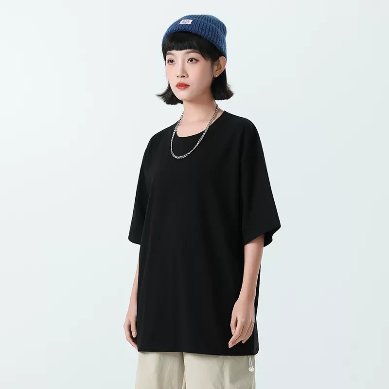 260克棉t恤夏季落肩款宽松男士t恤纯棉半袖圆领T恤男女款日式复古