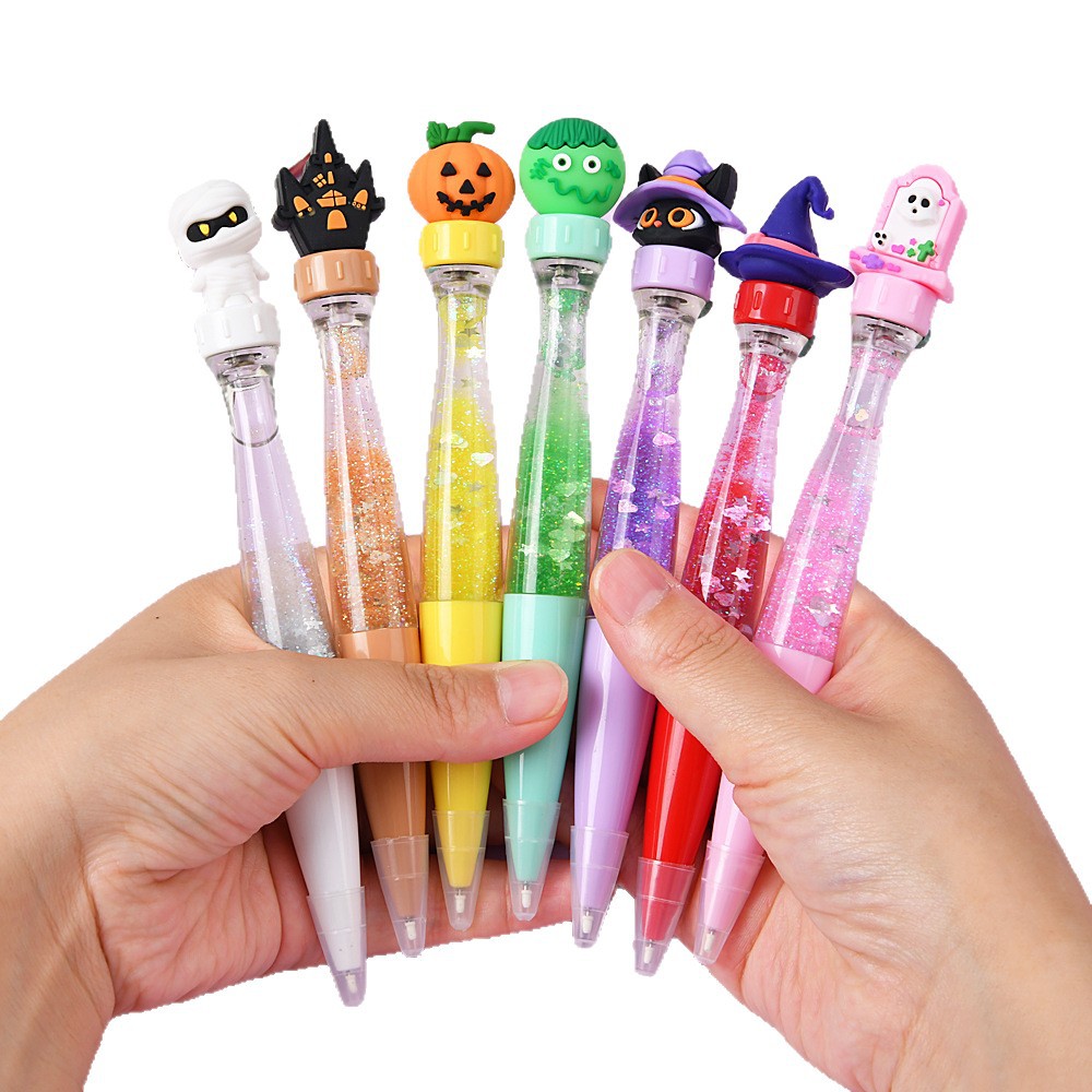 Serie creativa de Halloween reducción de presión girar la pluma de gel girar la arena movente girar la pluma de dibujos animados encantadora pluma de regalo