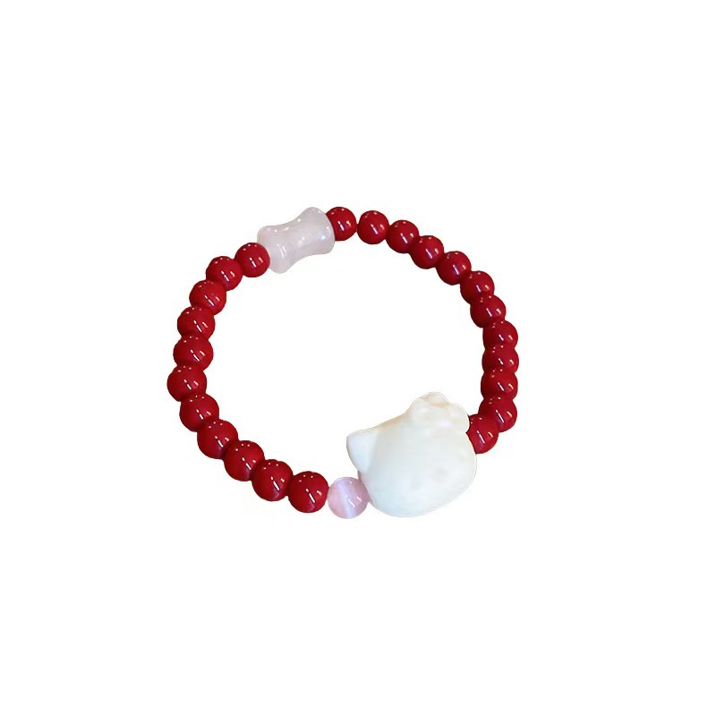 Otoño nuevo lindo gatito pulsera con cuentas pulsera chica nicho temperamento pulsera China retro rojo todo-Partido Internet celebridad