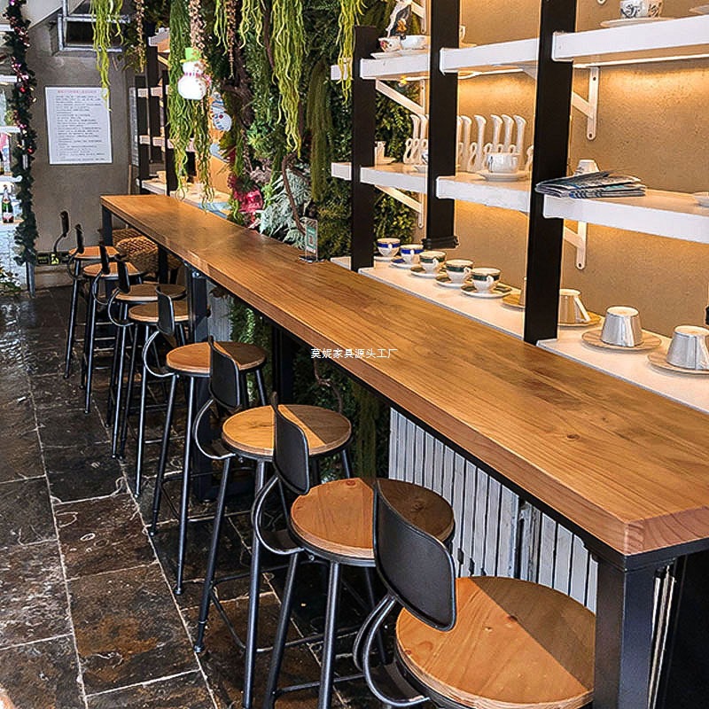 American Solid Wood Bar Table Long Table Narrow High-Foot Milk Tea Shop Bar Table and Chairs Home Simple Balcony Wall Window