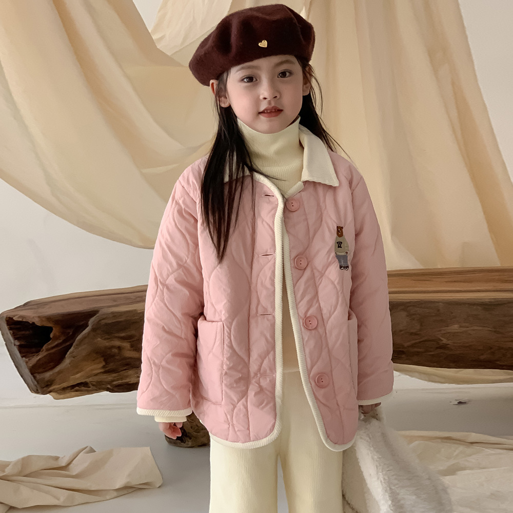 Oso de las niñas Chaqueta de algodón bordado 2023 otoño estilo coreano de los niños de algodón acolchado engrosada chaqueta caliente