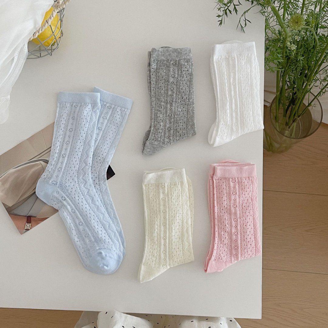 女性用ソックス夏超薄型ミッドカーフソックスインメッシュ通気性日本製甘い無地多用途パイルソックス