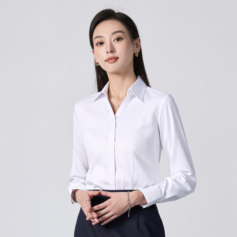 Bamboo Fiber White Shirt Women's Business Wear Women's Formal Long Sleeve Spring and Autumn Non-ironing Simple Formal Interview suit