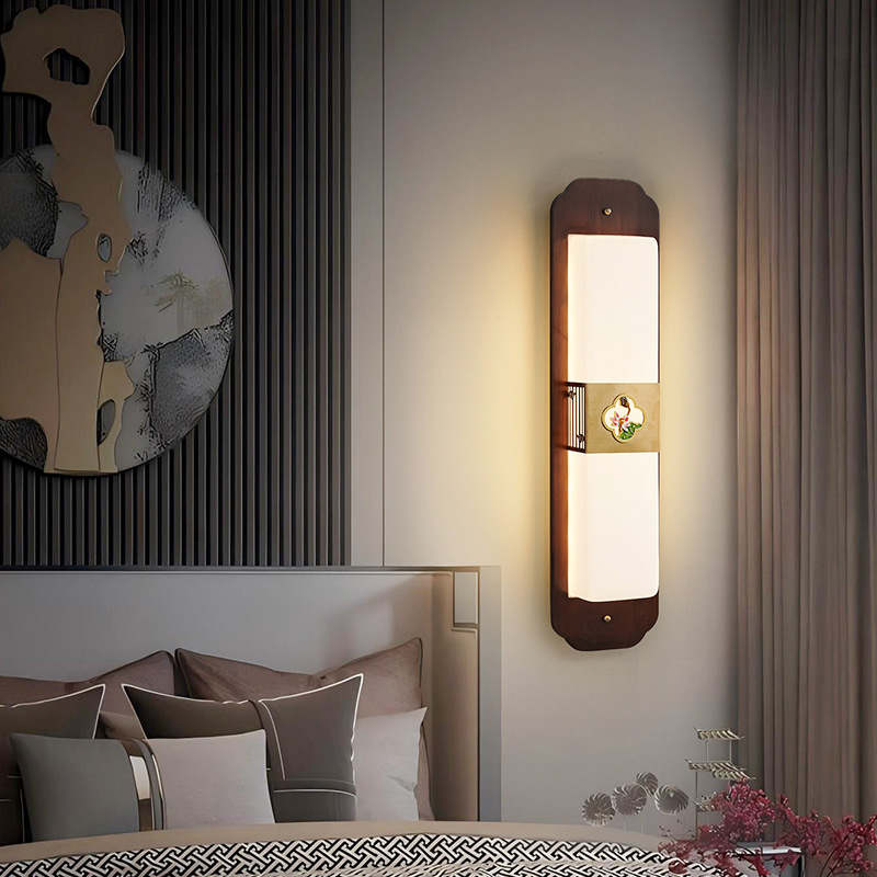 lámpara de pared del dormitorio nueva madera china alta moderna simple sala de estar decoración de cabecera de cama Zhongshan lámparas 523L