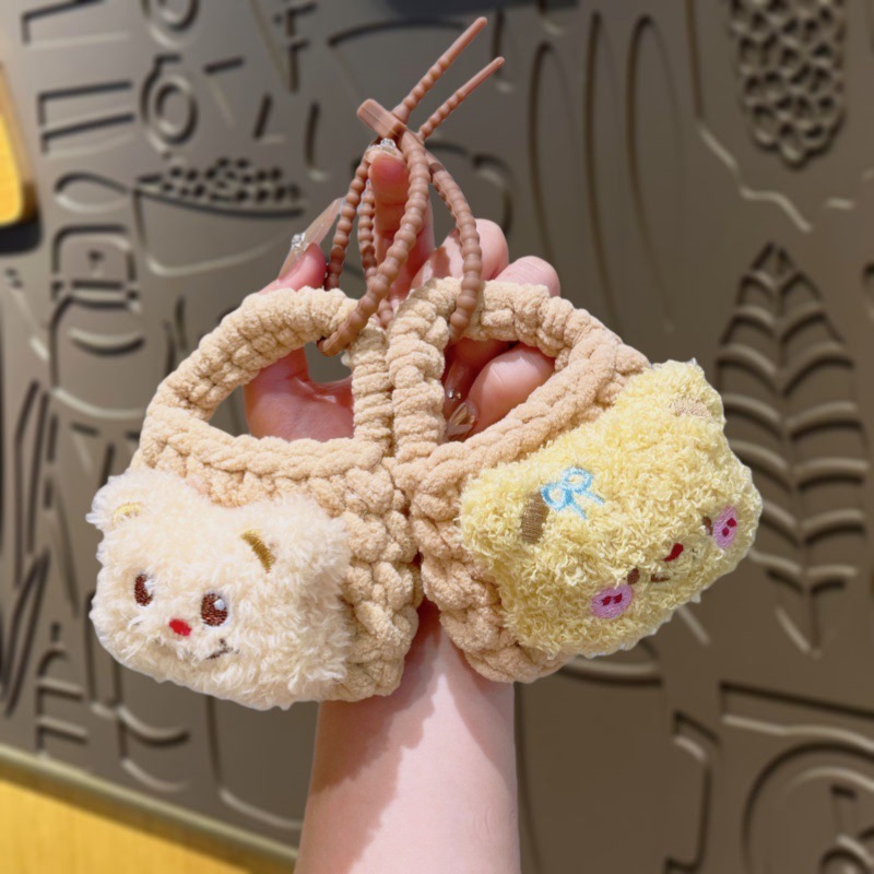 ぬいぐるみ手織り小銭入れクリームクマキーホルダーかわいいミニ収納袋ペンダント卸売|undefined
