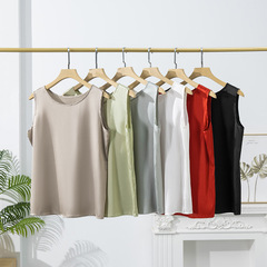 新款夏季真絲背心女無袖通勤桑蠶絲上衣簡約風圓領純色內搭打底衫