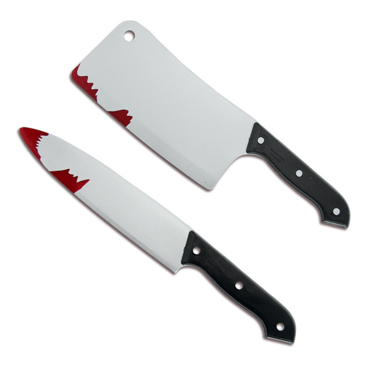 Halloween soplado cuchillo de fruta juguete de plástico cuchillo puntiagudo sangriento simulación cuchillo de cocina con sangre accesorios de actuación de baile complicado