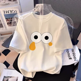 批发 白色卡通纯棉短袖t恤女2026夏季新款宽松美式半袖设计感上衣