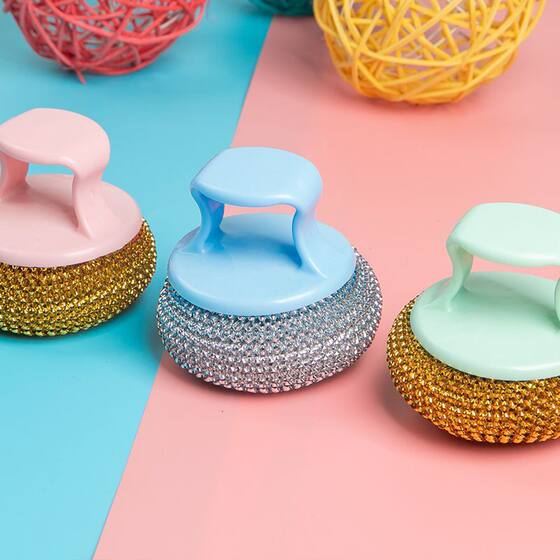 Kitchen Brush Pot Artifact Cleaning Ball Non-stick Pot Hurt Hand with Handle New PET Steel Wire Ball Powerful Decontamination Ball