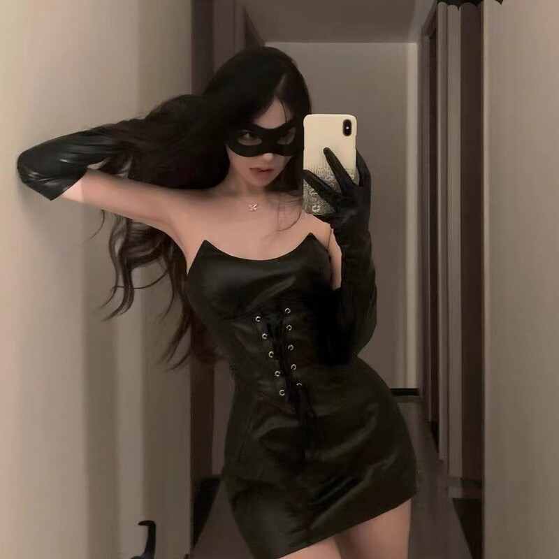 Dom Mila New Sexy Succubus Patent Leather Devil suit Sexy Lingerie Enchanting Shirt Dark Strapless Leather Dress Dom Mila New Sexy Succubus Patent Leather Devil suit Sexy Lingerie Enchanting Shirt Dark Strapless Leather Dress
