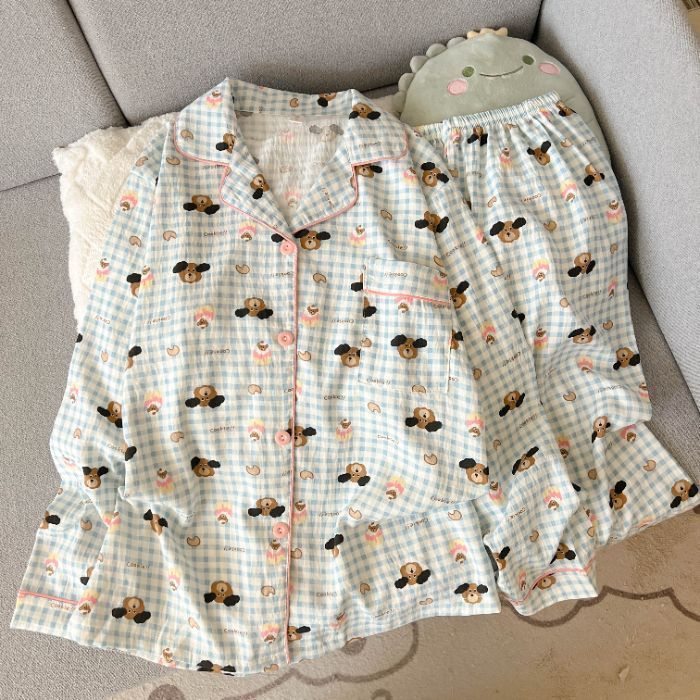 国境を越えた卸売新しいホットスタイルクラウドコットンパジャマ女性のための秋と冬の売れ筋漫画かわいい長袖ズボンホームウェアセット|undefined