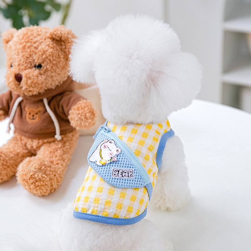 Nueva primavera y verano cachorro lindo pequeño animal mochila chaleco mochila ropa de dos patas gato lindo ropa para mascotas