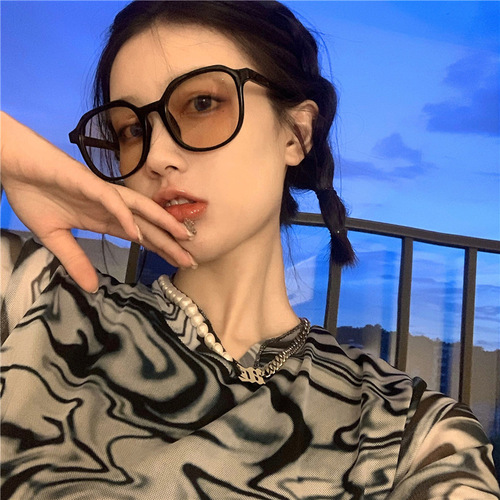 Concave shape Korean version ins street shooting fashion brown sunglasses women's all-match model showing small face  sunglasses square