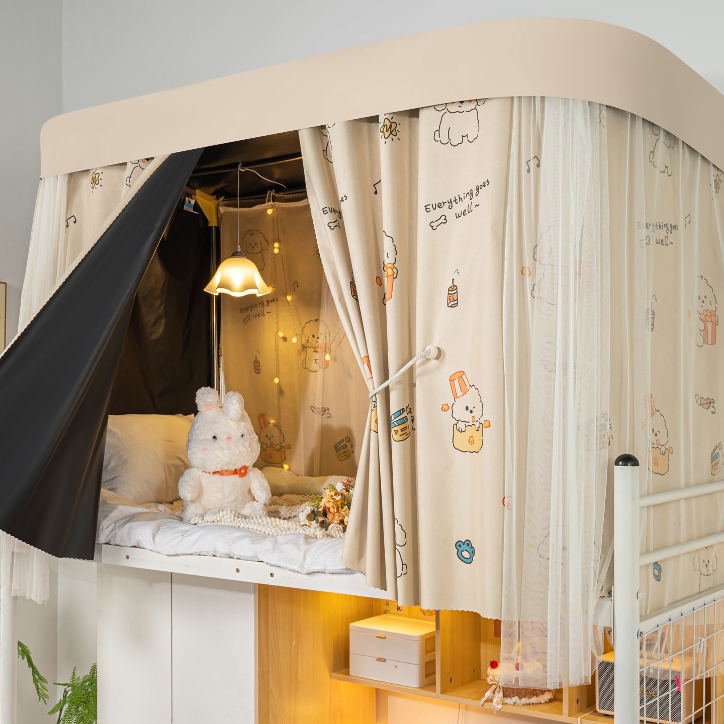 Cortina de cama de órbita de tipo u dormitorio de estudiantes universitarios cortina de sombra fuerte doble deslizante cortina de riel dormitorio cortina de sombra hilo de cinta