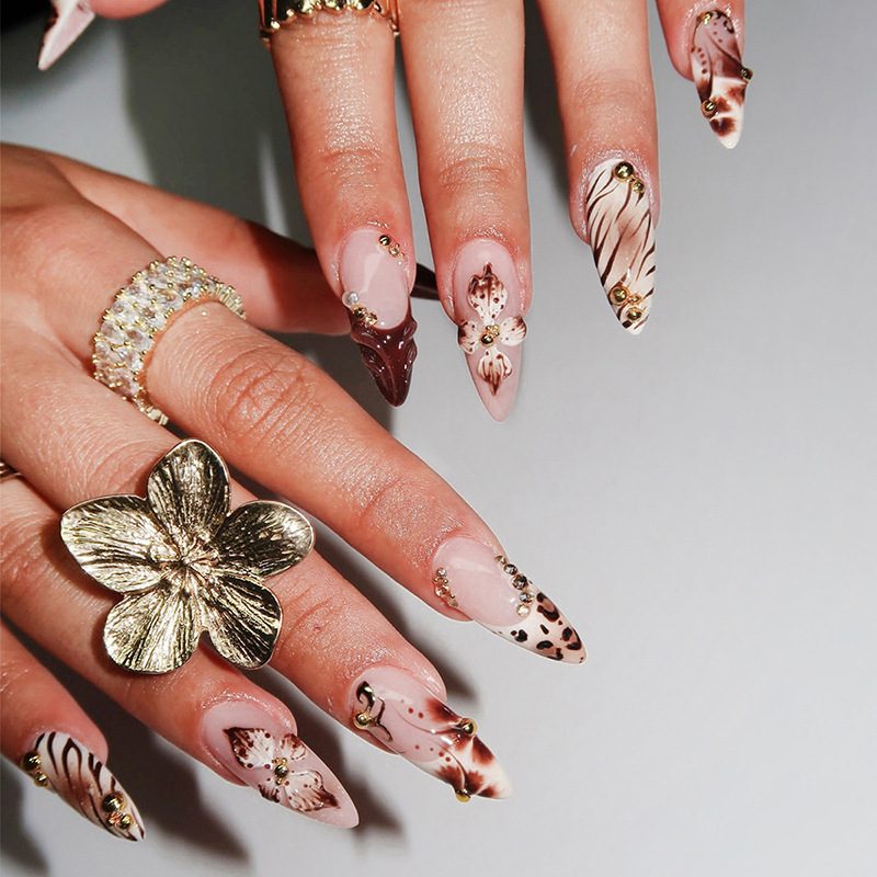 Leopard Print Wearable Nails Autumn and Winter European and American Cross-Border French Edge Accessible Luxury High-Quality Manicure Fake Nails Wearable Nails Pure Handmade Leopard Print Wearable Nails Autumn and Winter European and American Cross-Border French Edge Accessible Luxury High-Quality Manicure Fake Nails Wearable Nails Pure Handmade
