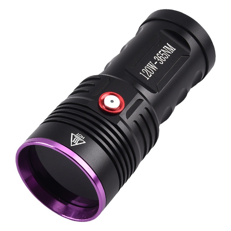 Nuevo 120W de seis núcleos 365nm de alta potencia UV luz púrpura USB de carga Detección de vino Cat Moss linterna de aleación de aluminio
