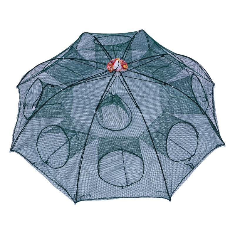 Fábrica al por mayor en forma de paraguas jaula de camarones 6812-Hoyos plegable Red paraguas jaula porosa pequeña red de peces en movimiento Red langosta neta artes de pesca
