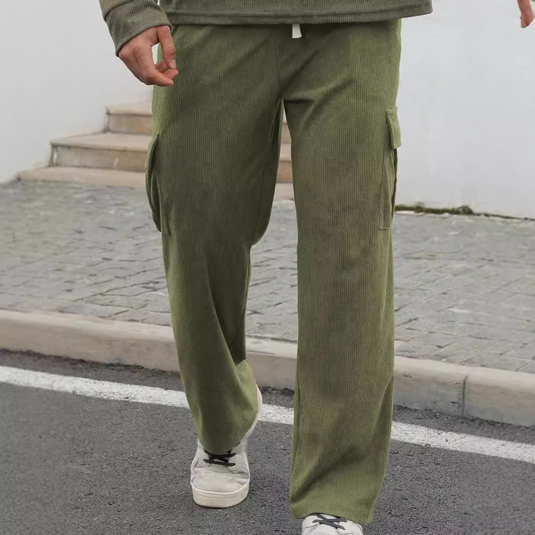 Pantaloni cargo da uomo 2024, modello casual sportivo in velluto a coste, con multitasche, alla moda europea e americana, di grande successo._voghion.com