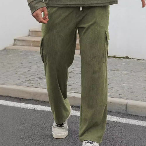 2024 Men's TEMU Bestselling Fashionable Casual Sports Corduroy Multi-Pocket Workwear Trousers
