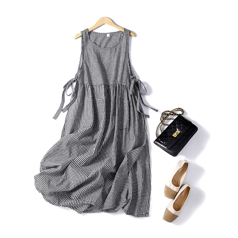 Japanese Style Sleeveless Lace-up Tooling Cotton and Linen Dress Mid-length Dress Retro Artistic Mori Women's Stacked Side-opening Age-reducing Vests Dress Japanese Style Sleeveless Lace-up Tooling Cotton and Linen Dress Mid-length Dress Retro Artistic Mori Women's Stacked Side-opening Age-reducing Vests Dress