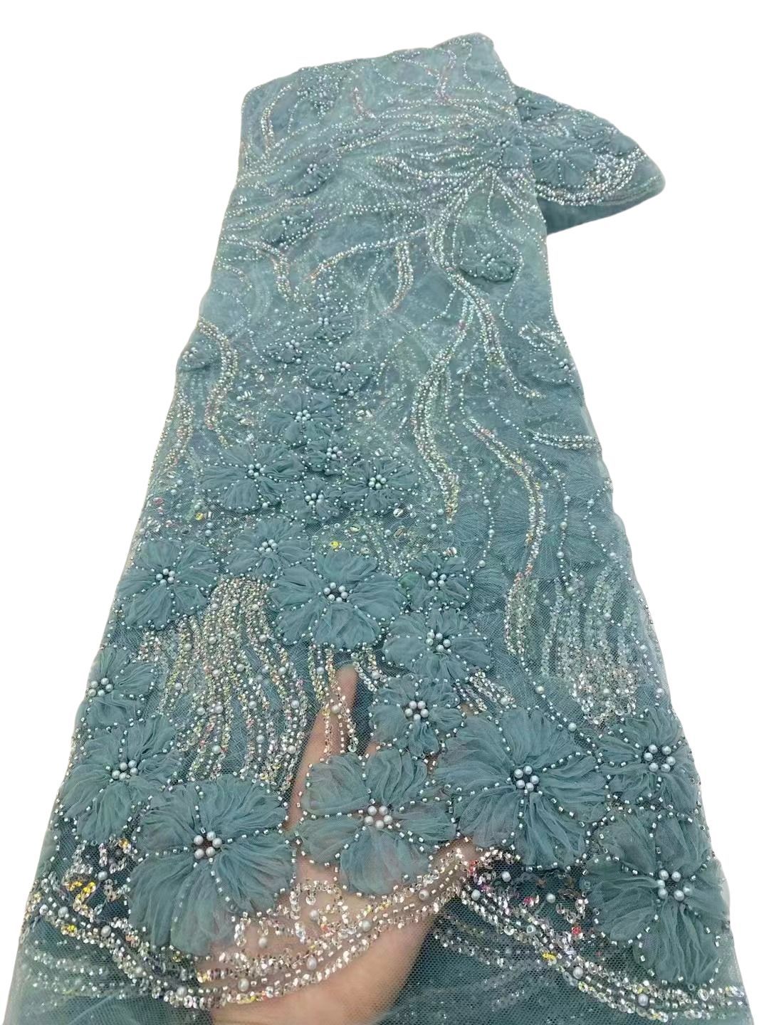 Fábrica de flores en stock bordadas perlas bordadas esquinillas de perlas bordadas de moda pequeña fresca vestido vestido de boda tela