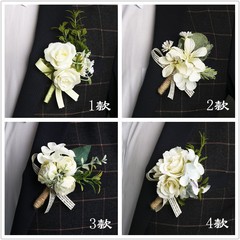 新型韓国風結婚式結婚新郎新婦胸花手首花白い森系花嫁姉妹団襟花