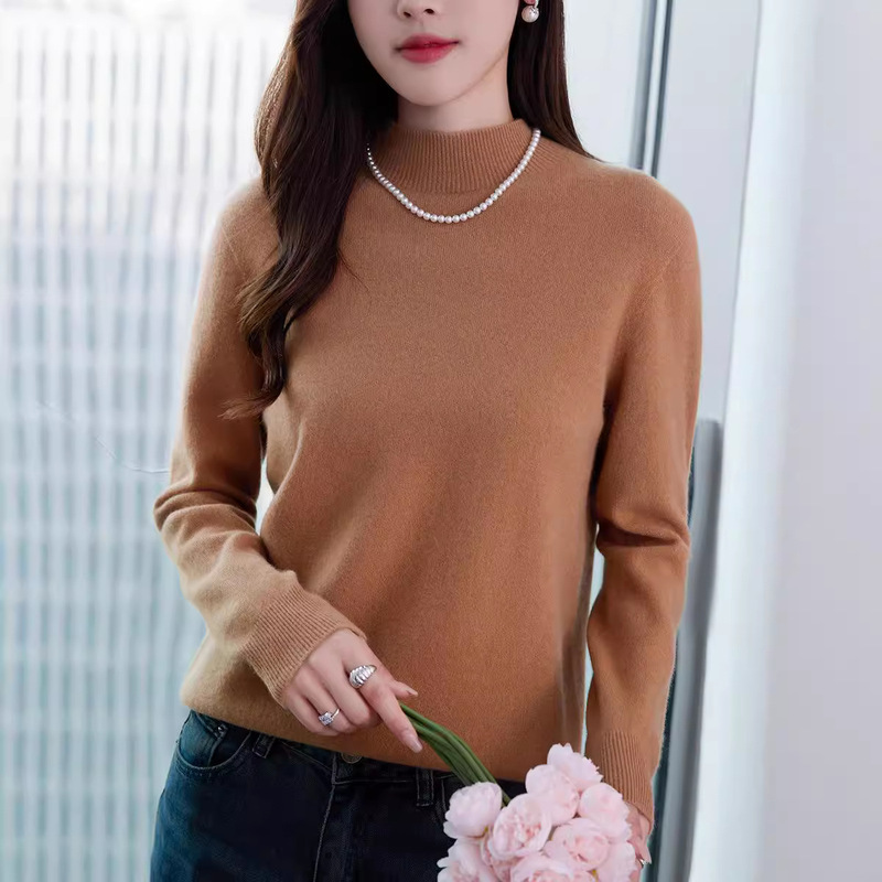 Autumn and Winter New Andy Fleece Half-high Collar Long-sleeved Frontline Women's Knit Sweater All-match Soft Comfortable Commuter Top