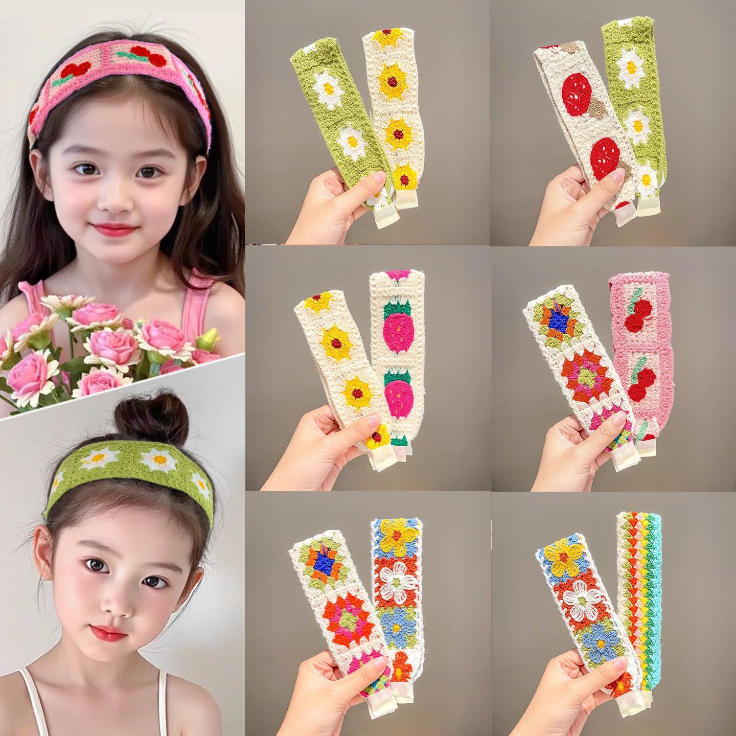 Tejido bordado velcro banda de cabello para niños frange pegado acabado de cabello magia artefacto universal prensado cabello lavado de cara banda de cabello tocado