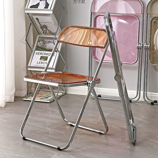 Trendy Transparent Chair for Photos, Foldable Chair, Minimalist Makeup Acrylic Backrest, Home Stool, Dining Chair, Thickened