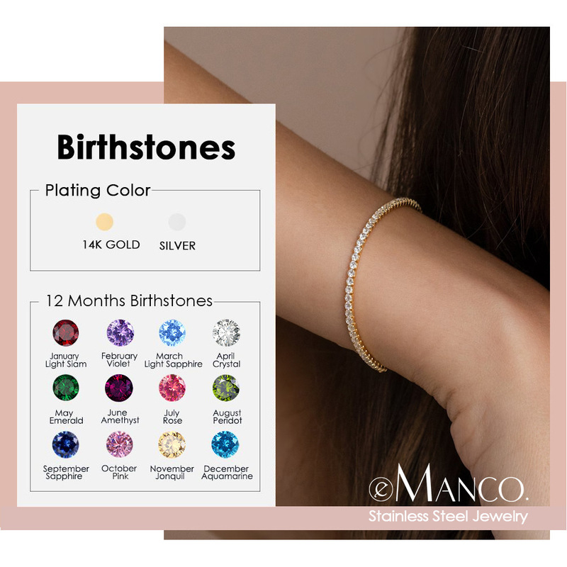 Emanco Light Luxury Minimalist Fashion Birthstone Single-Row Diamond Bracelet Round Zircon Bracelet Tennis Chain Jewelry Wholesale