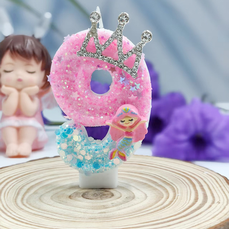 マーメイドクラウンデジタルキャンドルクリエイティブスタイル誕生日キャンドルケーキ雰囲気誕生日装飾キャンドルメーカー|undefined