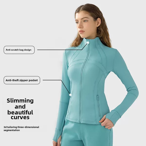 New Fitness Jacket Women's Slim Stretch Sports Jacket Zipper Running Yoga Clothes Long Sleeve Top Z18031