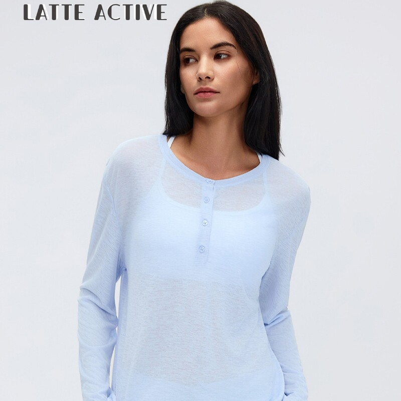 Latte Girl yoga top, long-sleeved cover-up, women's loose and breathable fitness top, casual running and workout t-shirt, thin style
