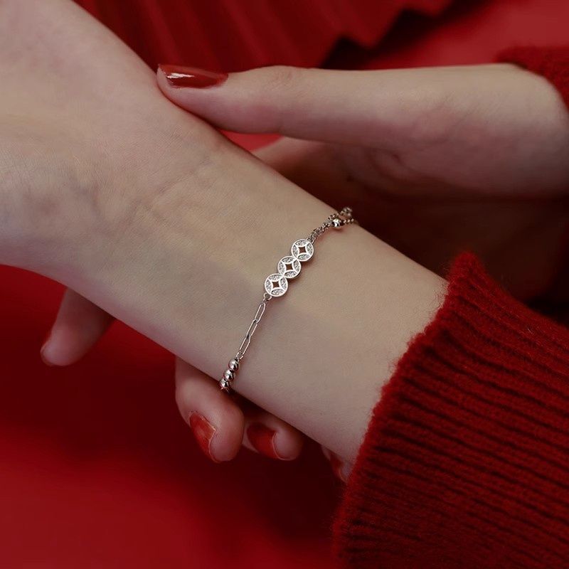 ラッキーコッパー999スターリングシルバーブレスレット、女性用、軽くて豪華なニッチ、絶妙な純銀ブレスレット、ガールフレンドへのバレンタインデーギフト|undefined