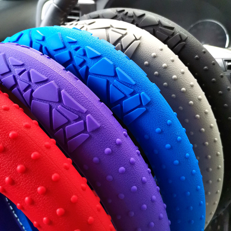 Cross-border geometric pattern non-slip silicone steering wheel cover car D round universal elastic particle sunscreen thickened handle cover