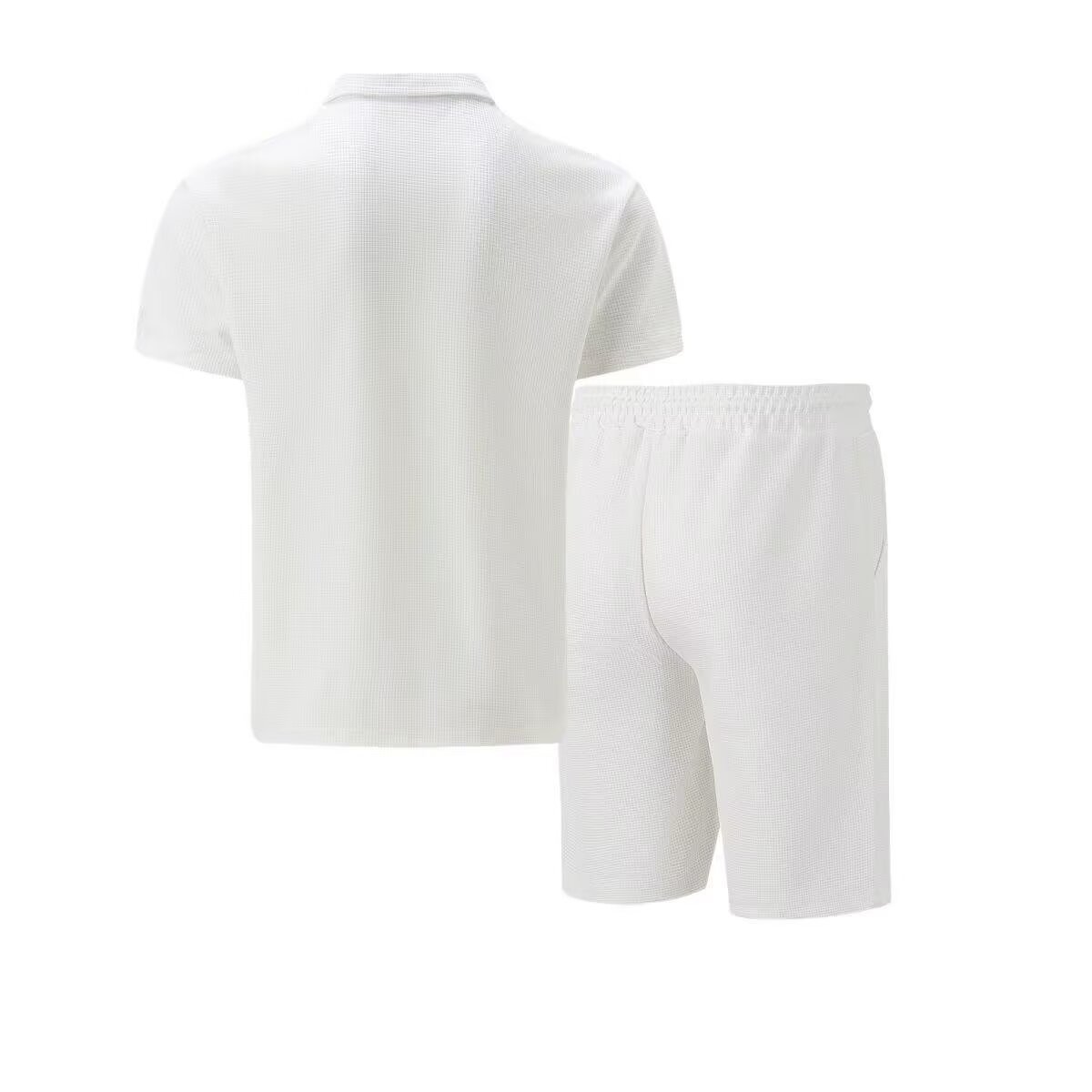 Men's Solid Color Short Sleeve Waffle Collar Half Zip Suit Summer New Style_voghion.com