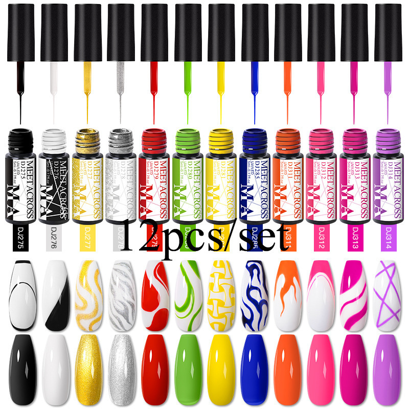 12Pcs Line Gel Nail Polish Set Semi Permanent UV Gel For DIY